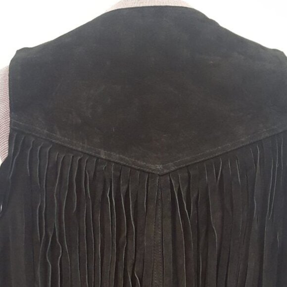 Men’s Country Western Cowboy Suede Leather Fringed Vest with Adjustable Laces - Picture 2 of 3
